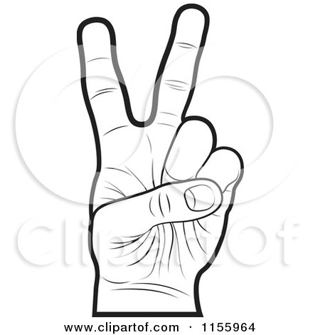 Clipart of an Outlined Victory Hand - Royalty Free Vector Illustration by Lal Perera