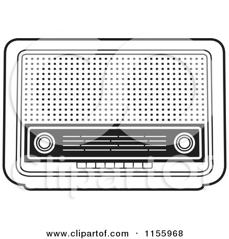 Clipart of a Black and White Retro Radio - Royalty Free Vector Illustration by Lal Perera