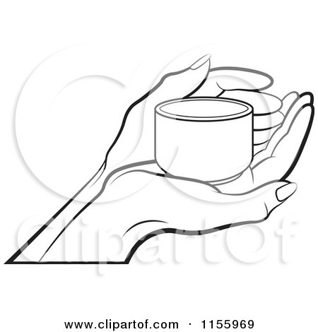 Clipart of an Outlined Hand Holding a Small Cup - Royalty Free Vector Illustration by Lal Perera