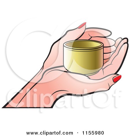 Clipart of a Hand Holding a Small Gold Cup - Royalty Free Vector Illustration by Lal Perera