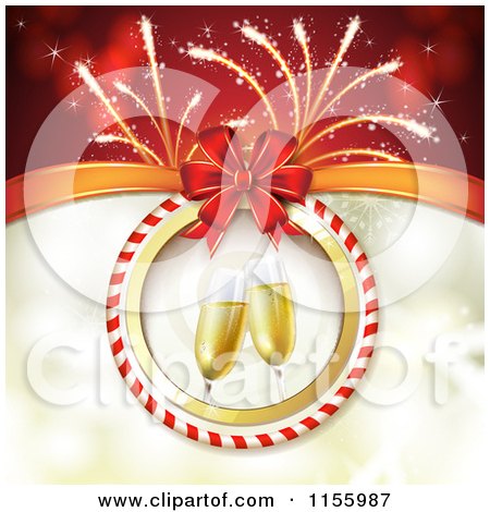 Clipart of a New Year Background of Fireworks and Champagne - Royalty Free Vector Illustration by merlinul