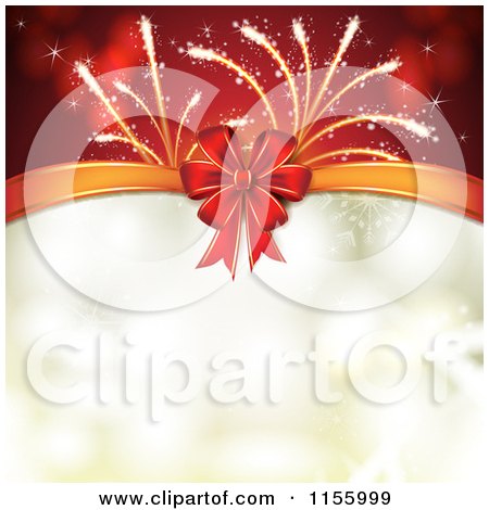 Clipart of a New Year Background of Fireworks a Bow and Bokeh - Royalty Free Vector Illustration by merlinul