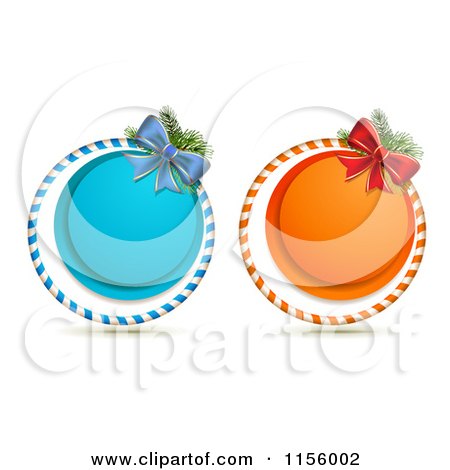 Clipart of Blue and Orange Round Christmas Icons with Bows - Royalty Free Vector Illustration by merlinul