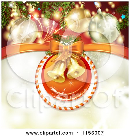 Clipart of a Christmas Background of Bells in a Candy Cane Ring Under Baubles - Royalty Free Vector Illustration by merlinul