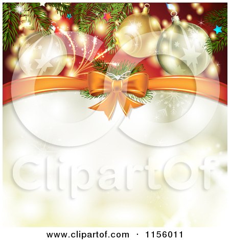 Clipart of a Christmas Background Baubles and a Bow with Copyspace - Royalty Free Vector Illustration by merlinul