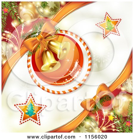 Clipart of a Christmas Background of Baubles and Bells in a Candy Cane Ring - Royalty Free Vector Illustration by merlinul