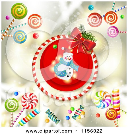 Clipart of a Christmas Snowman and Candy - Royalty Free Vector Illustration by merlinul