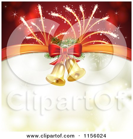 Clipart of a Christmas Background of Fireworks and Bells with Copyspace - Royalty Free Vector Illustration by merlinul
