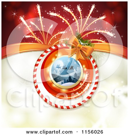 Clipart of a Christmas Background of Santas Sleigh and Fireworks - Royalty Free Vector Illustration by merlinul