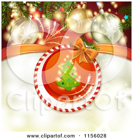 Clipart of a Christmas Background of Fireworks Baubles and a Christmas Tree - Royalty Free Vector Illustration by merlinul