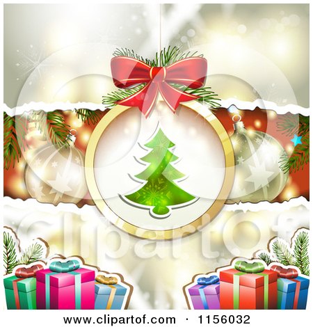 Clipart of a Christmas Tree Bauble over Presents - Royalty Free Vector Illustration by merlinul