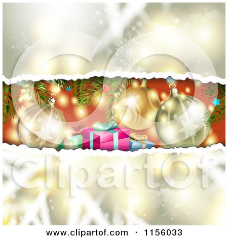 Clipart of a Peek at Christmas Presents Through Torn Bokeh - Royalty Free Vector Illustration by merlinul