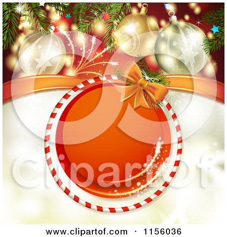 Clipart of a Christmas Background of Fireworks Baubles and a Round Candy Cane Frame 2 - Royalty Free Vector Illustration by merlinul