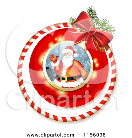 Clipart of a Christmas Candy Cane Ring and Bow with Santa - Royalty Free Vector Illustration by merlinul