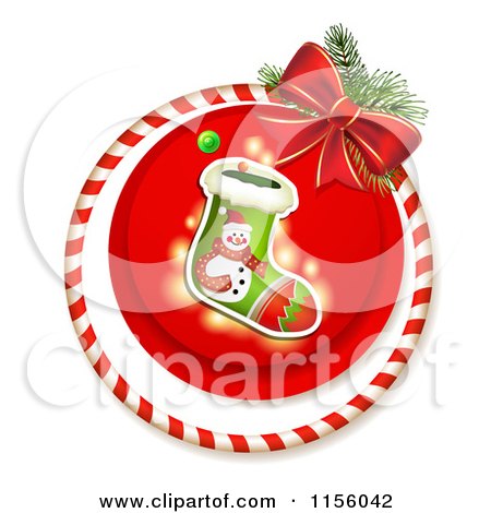 Clipart of a Christmas Stocking Candy Cane Ring and Bow - Royalty Free Vector Illustration by merlinul