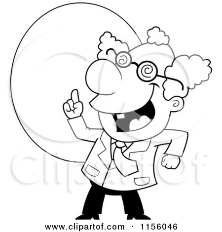 Cartoon Clipart Of A Black And White Male Scientist with an Idea - Vector Outlined Coloring Page by Cory Thoman
