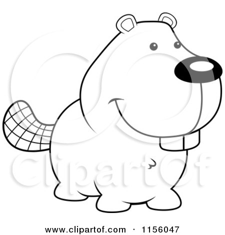 Cartoon Clipart Of A Black And White Beaver Smiling - Vector Outlined Coloring Page by Cory Thoman