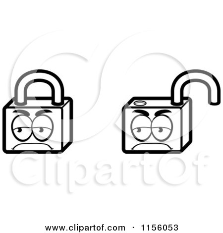 Cartoon Clipart Of Black And White Padlocks - Vector Outlined Coloring Page by Cory Thoman