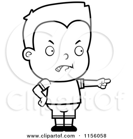 Cartoon Clipart Of A Black And White Little Boy Pointing the Blame - Vector Outlined Coloring Page by Cory Thoman