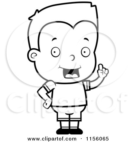 Cartoon Clipart Of A Black And White Little Boy Expressing an Idea - Vector Outlined Coloring Page by Cory Thoman
