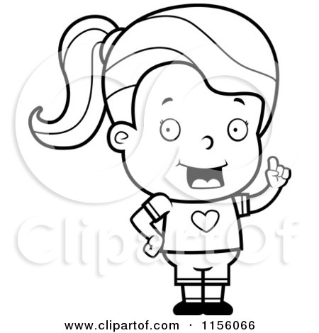 Cartoon Clipart Of A Black And White Little Girl Expressing an Idea - Vector Outlined Coloring Page by Cory Thoman