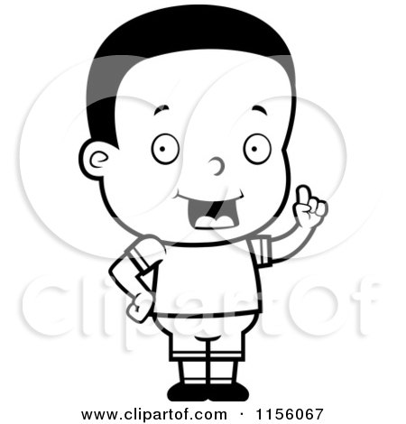 Cartoon Clipart Of A Black And White Cute Little Black Boy Expressing an Idea - Vector Outlined Coloring Page by Cory Thoman