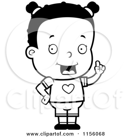 Cartoon Clipart Of A Black And White Smart Black Girl Holding up a Finger - Vector Outlined Coloring Page by Cory Thoman