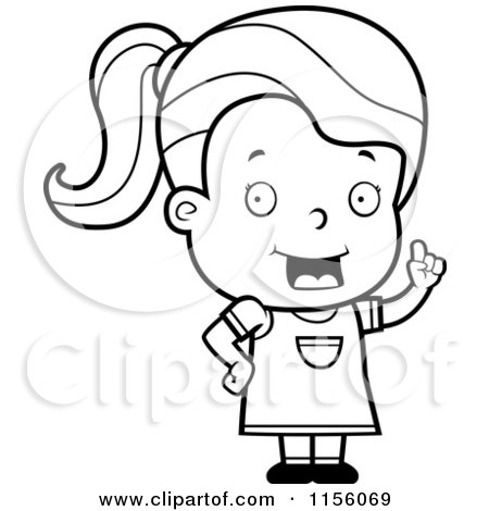 Cartoon Clipart Of A Black And White Toddler Girl with an Idea - Vector Outlined Coloring Page by Cory Thoman