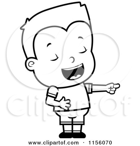 Cartoon Clipart Of A Black And White Boy Pointing and Laughing - Vector Outlined Coloring Page by Cory Thoman