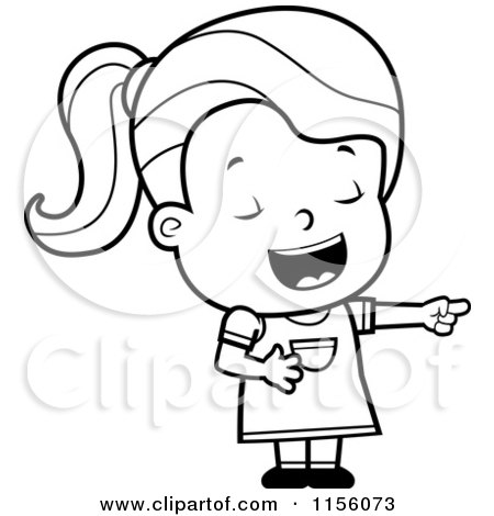 Cartoon Clipart Of A Black And White Toddler Girl Laughing and Pointing - Vector Outlined Coloring Page by Cory Thoman