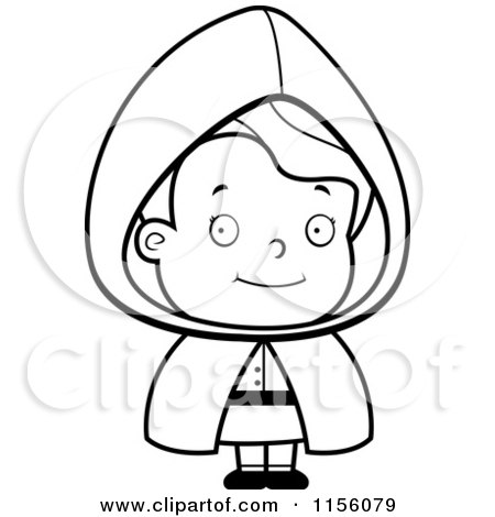 Cartoon Clipart Of A Black And White Little Red Riding Hood Girl - Vector Outlined Coloring Page by Cory Thoman