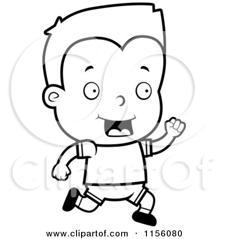 Cartoon Clipart Of A Black And White Boy Running - Vector Outlined Coloring Page by Cory Thoman