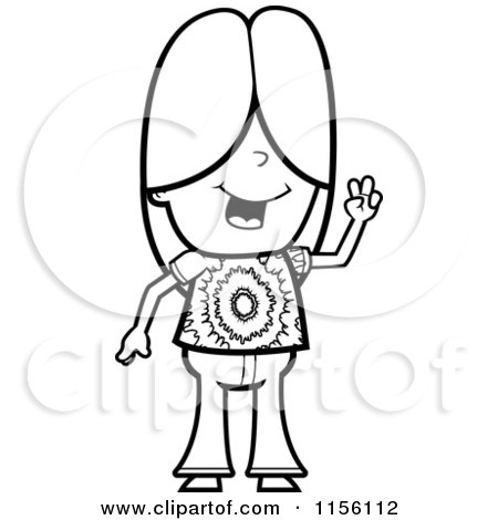 Cartoon Clipart Of A Black And White Hippie Caucasian Girl Character - Vector Outlined Coloring Page by Cory Thoman