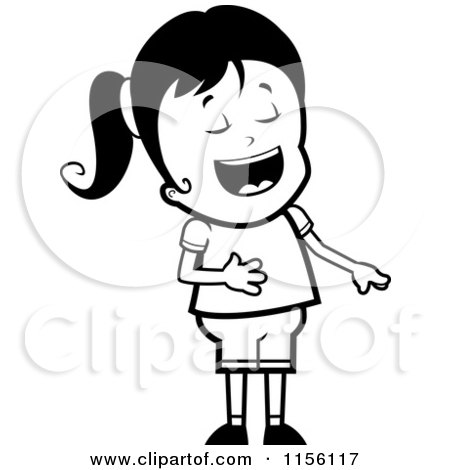 Cartoon Clipart Of A Black And White Girl Laughing and Pointing - Vector Outlined Coloring Page by Cory Thoman