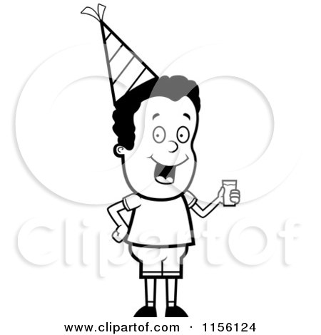 Cartoon Clipart Of A Black And White Black Party Boy Holding a Drink - Vector Outlined Coloring Page by Cory Thoman