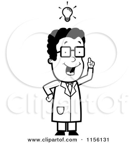 Cartoon Clipart Of A Black And White Black Male Scientist with an Idea - Vector Outlined Coloring Page by Cory Thoman