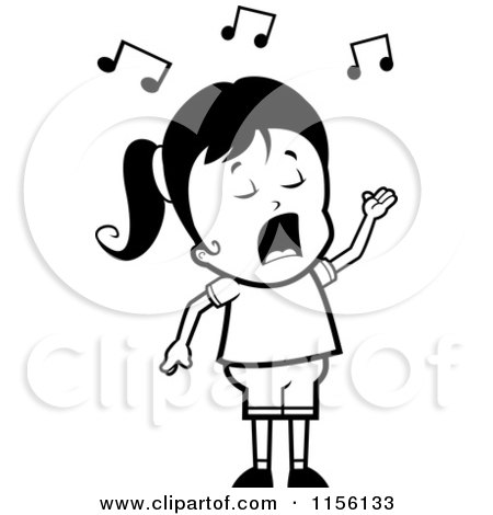 Cartoon Clipart Of A Black And White Singing Hispanic Girl Character - Vector Outlined Coloring Page by Cory Thoman