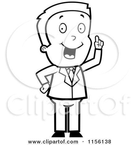 Cartoon Clipart Of A Black And White Businessman Expressing an Idea - Vector Outlined Coloring Page by Cory Thoman