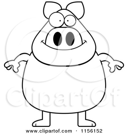 Cartoon Clipart Of A Black And White Chubby Pig - Vector Outlined Coloring Page by Cory Thoman