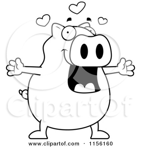 Cartoon Clipart Of A Black And White Plump Pig in Love - Vector Outlined Coloring Page by Cory Thoman