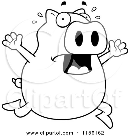 Cartoon Clipart Of A Black And White Pig Running Scared - Vector Outlined Coloring Page by Cory Thoman