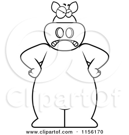 Cartoon Clipart Of A Black And White Mad Pig with His Hands on His Hips - Vector Outlined Coloring Page by Cory Thoman