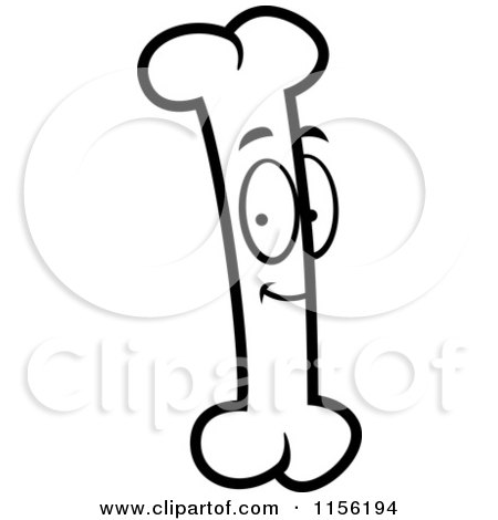 Cartoon Clipart Of A Black And White Smiling Funny Bone Character - Vector Outlined Coloring Page by Cory Thoman