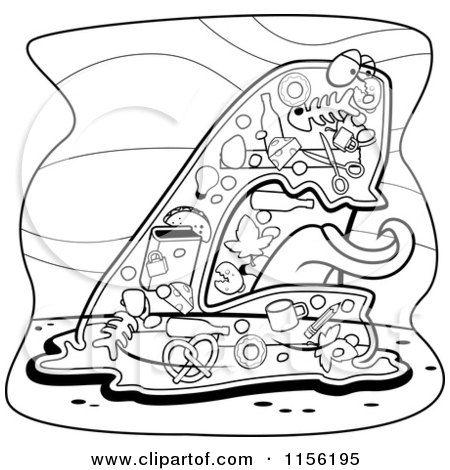 Cartoon Clipart Of A Black And White Garbage Blob Monster - Vector Outlined Coloring Page by Cory Thoman