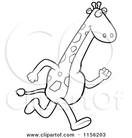 Cartoon Clipart Of A Black And White Giraffe Character Running - Vector Outlined Coloring Page by Cory Thoman