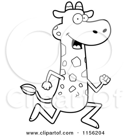 Cartoon Clipart Of A Black And White Happy Running Giraffe - Vector Outlined Coloring Page by Cory Thoman