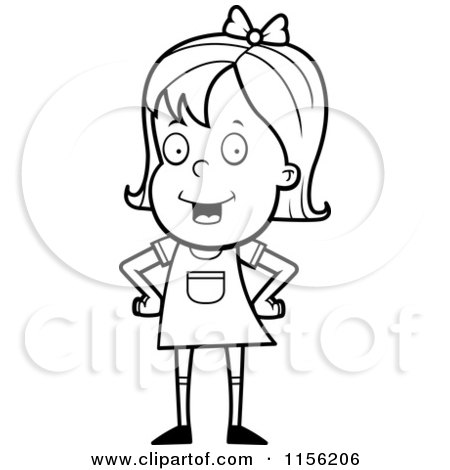 Cartoon Clipart Of A Black And White Little Girl With Her Hands on Her Hips - Vector Outlined Coloring Page by Cory Thoman