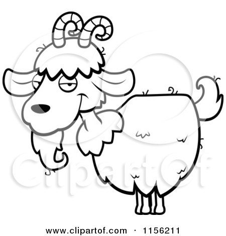 Cartoon Clipart Of A Black And White White Goat with Horns and a Beard - Vector Outlined Coloring Page by Cory Thoman