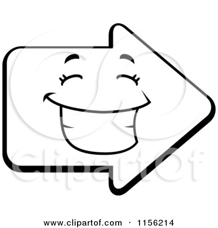 Cartoon Clipart Of A Black And White Happy Grinning Arrow Face - Vector Outlined Coloring Page by Cory Thoman