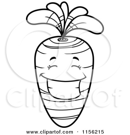 Cartoon Clipart Of A Black And White Happy Grinning Carrot Face - Vector Outlined Coloring Page by Cory Thoman
